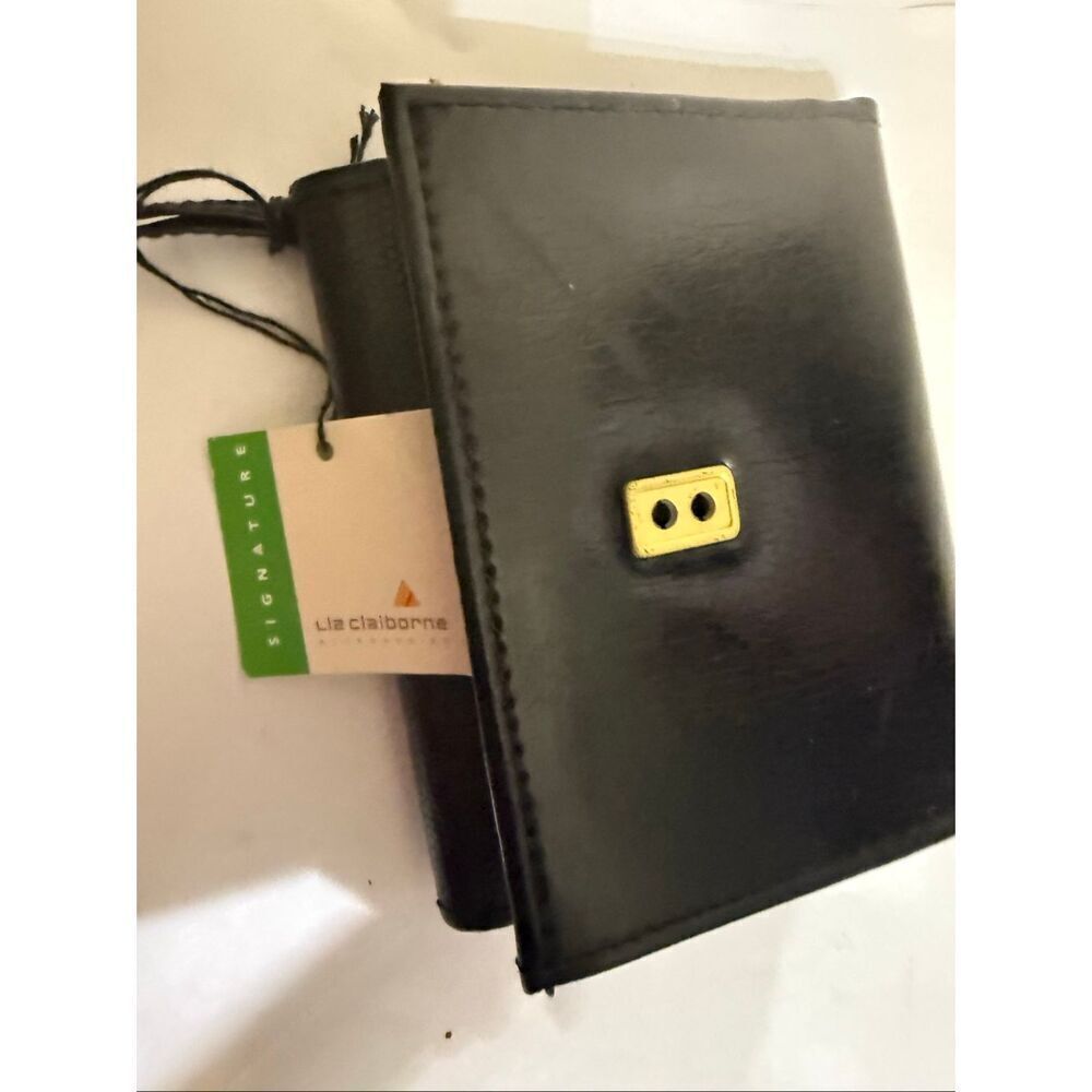 Liz Claiborne Women's Textured Leather Tri-fold Card Holder Wallet Black OS NWT - Picture 7 of 7